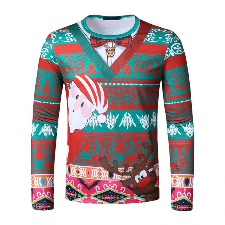 New 3D Personality Printing Fashion Men's Christmas Santa Pattern Long Sleeve T-Shirt