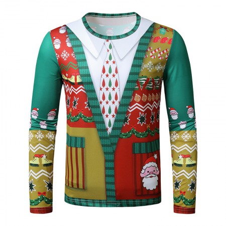 New 3D Personality Printing Fashion Men's Christmas Long-Sleeved T-Shirt