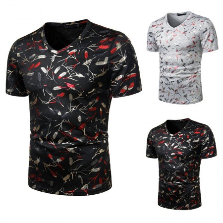 Summer Men's Nightclub Bar Fashion Casual Short-Sleeved Printed T-Shirt